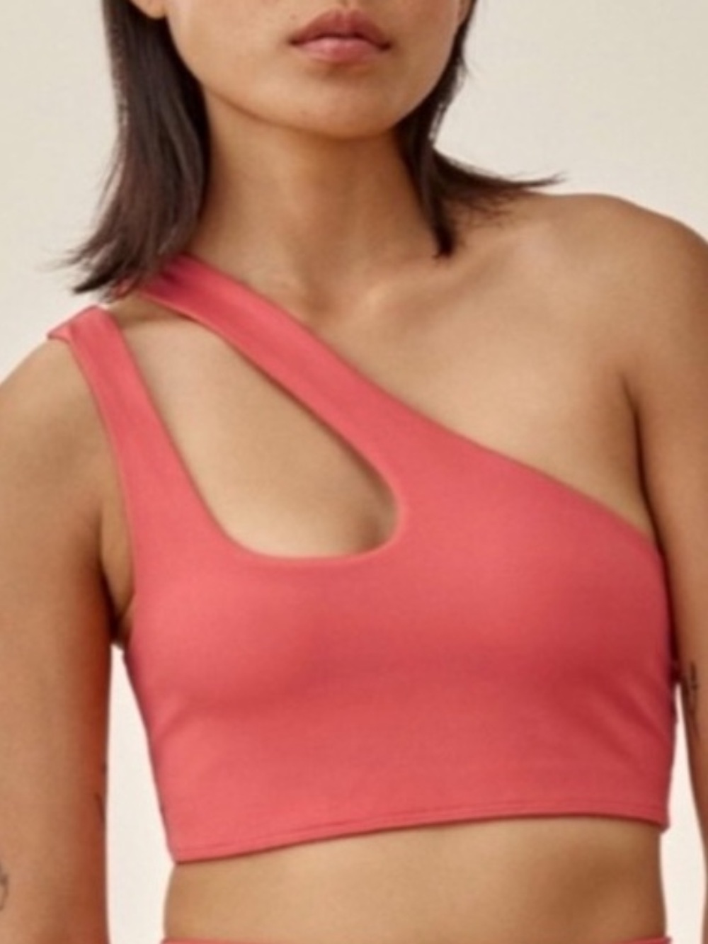 Reformation Coral One-Shoulder Cutout Crop Top